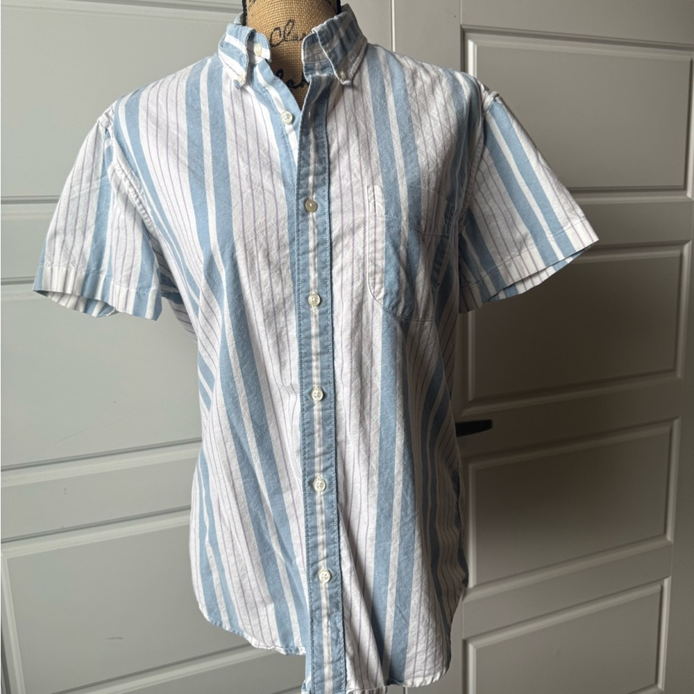 J. Crew Light Blue and White Striped Button-Down Shirt